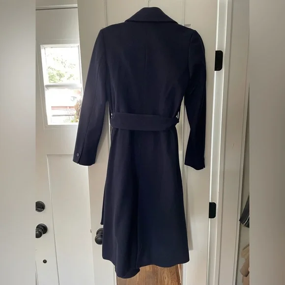 Massimo Dutti Navy Blue Belted Coat - Picture 7 of 9